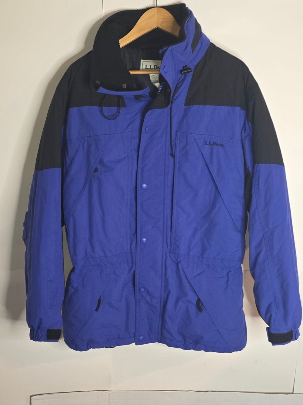 L.L.Bean Men's Blue/Black Colorblock medium 90s Parka Mid-Length Full Zip Snap